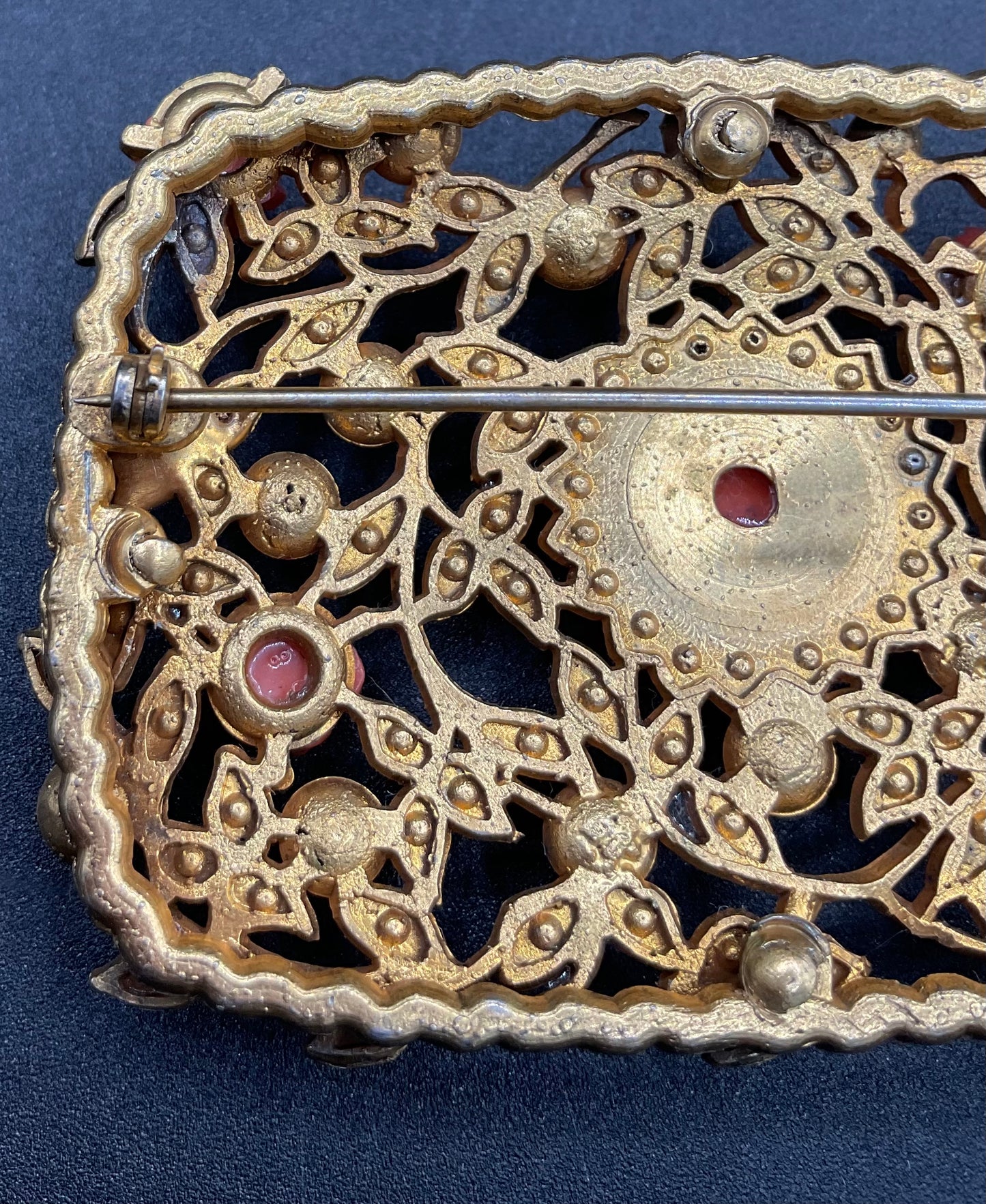 1930s Marcasite Pearl and Coral Celluloid Flower 1930s Gold Tone Brooch