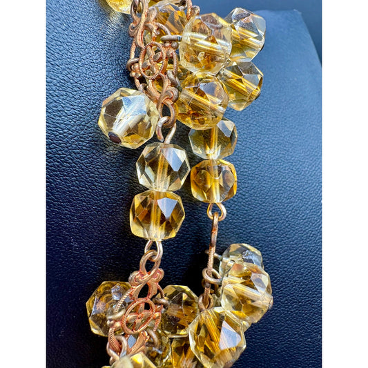 Vintage Made in France Double Strand Yellow Glass Bead Festoon Necklace