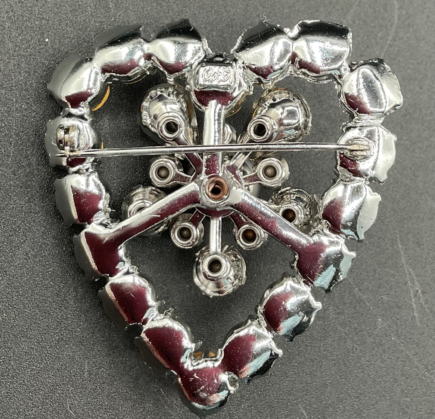 1940s Vintage Coro Clear Rhinestone Heart Brooch