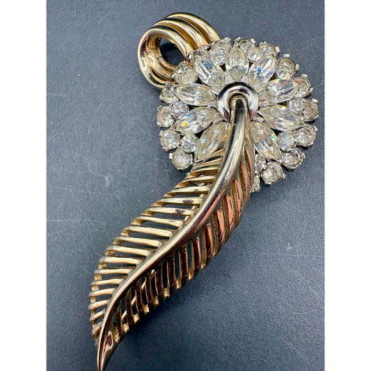 Vintage Signed JOMAZ Rhinestone Feather Plume Brooch