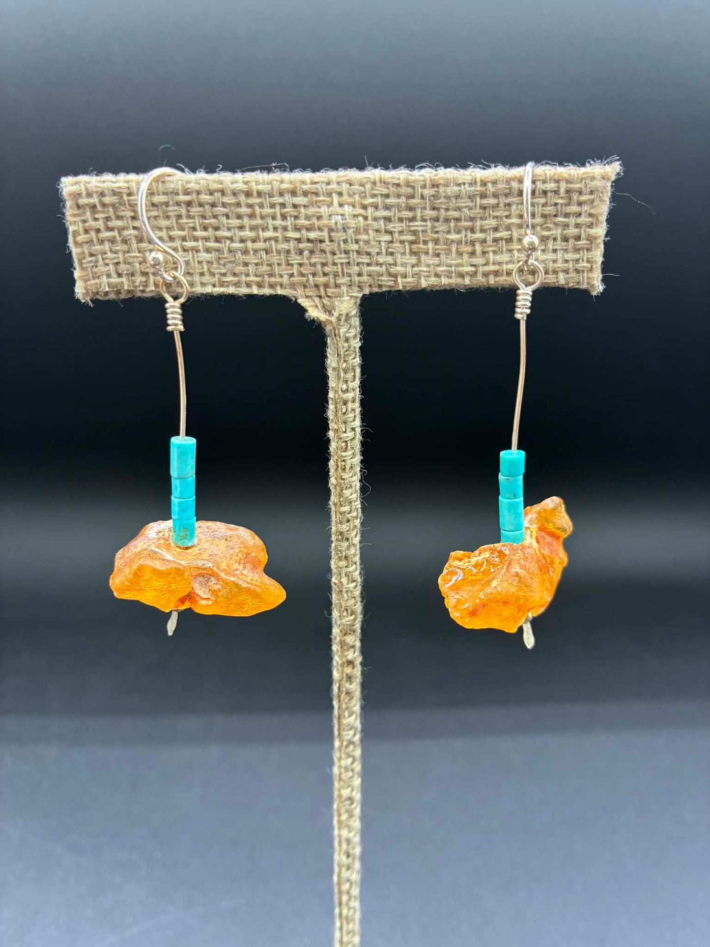Long Amber And Turquoise Earrings.