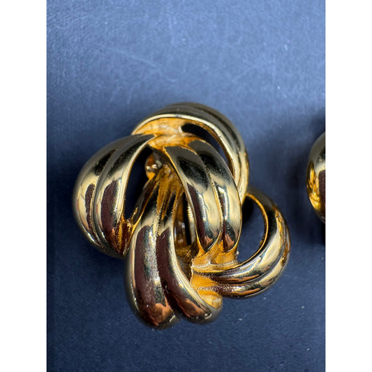 Vintage Givenchy Paris New York Gold Tone Knot Clip On Earrings