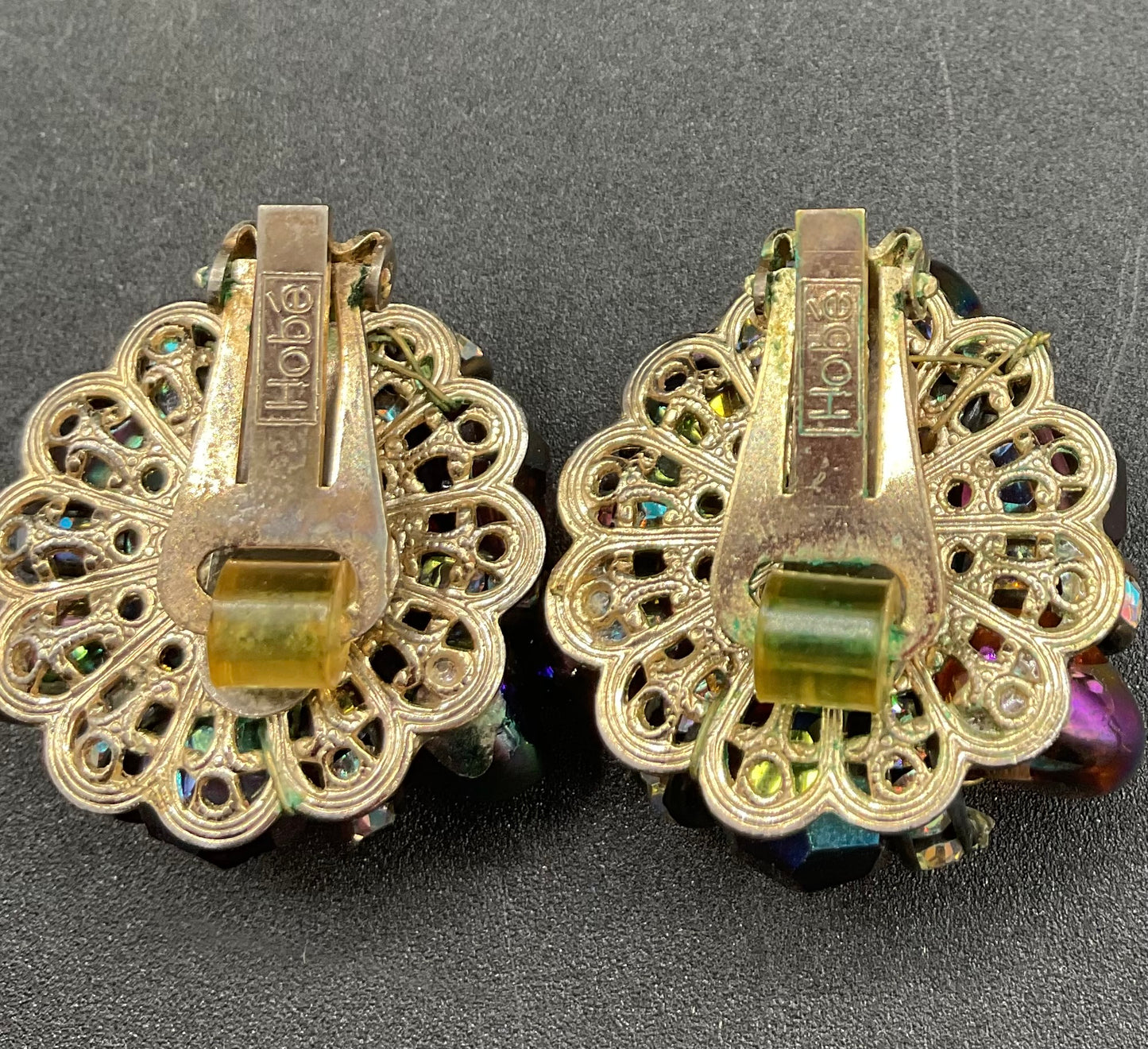 Hobe turquoise and AB purple necklace, double strand bracelet, and earrings set