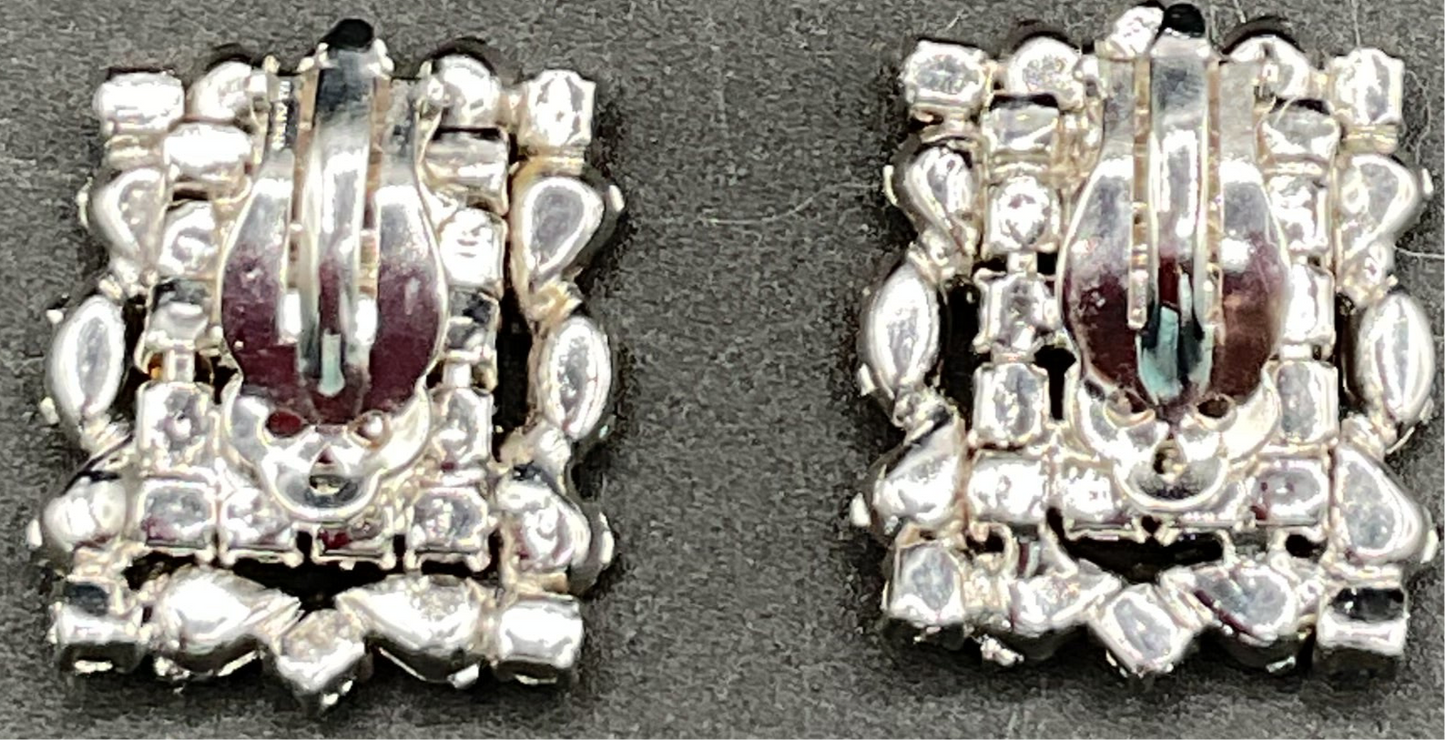 Vintage Unsigned blue and amethyst rhinestone necklace and earrings set