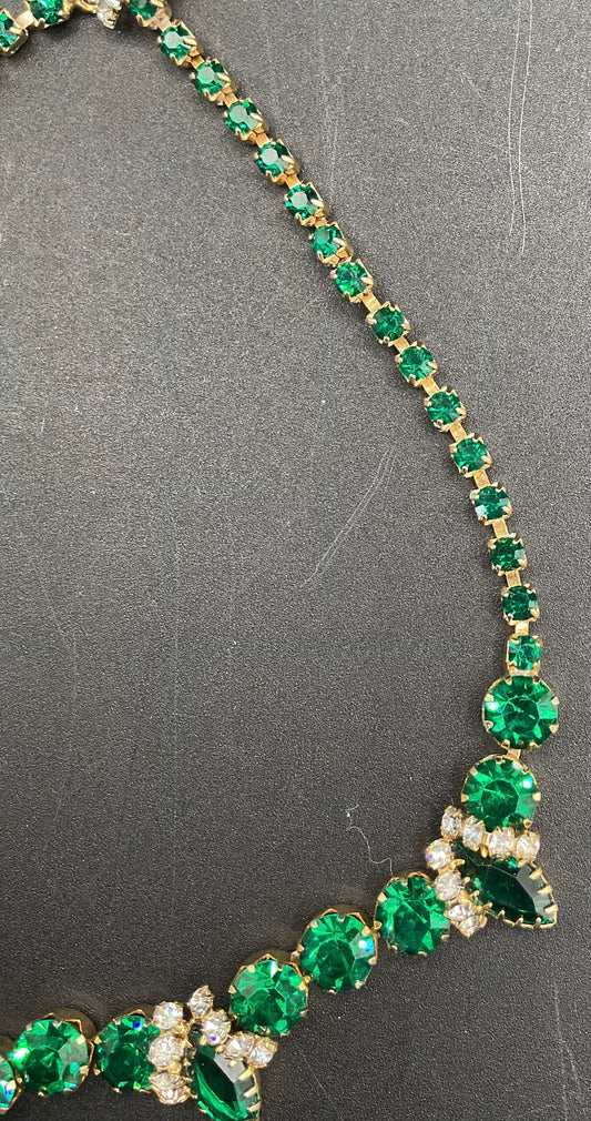 Vintage 1950s Emerald and Clear Rhinestone Necklace