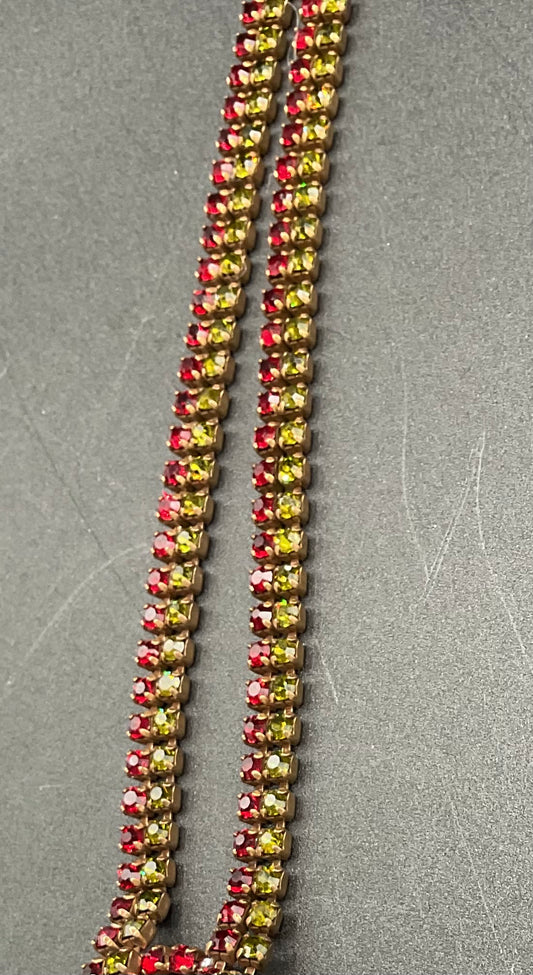 Vintage Weiss Red and Green Rhinestone Tassel Necklace RARE