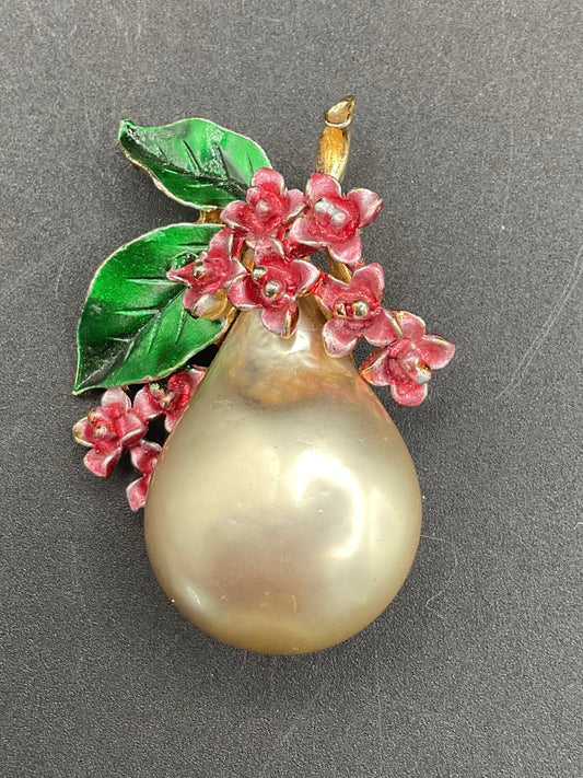 Vintage Arthur Pepper Floral Enamel Pearl Brooch And Earring Set
