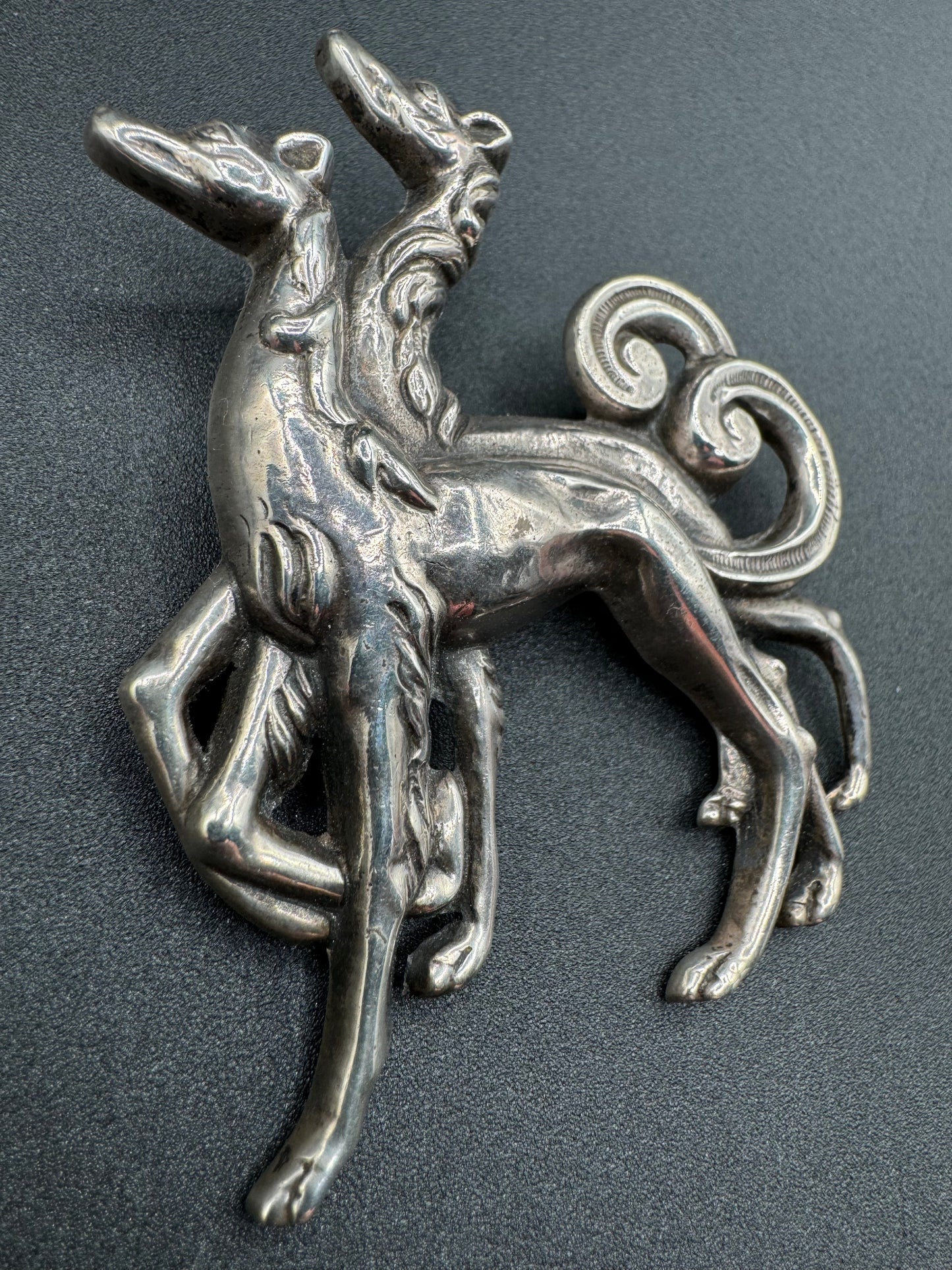 Art Deco Two Dogs Sterling Brooch