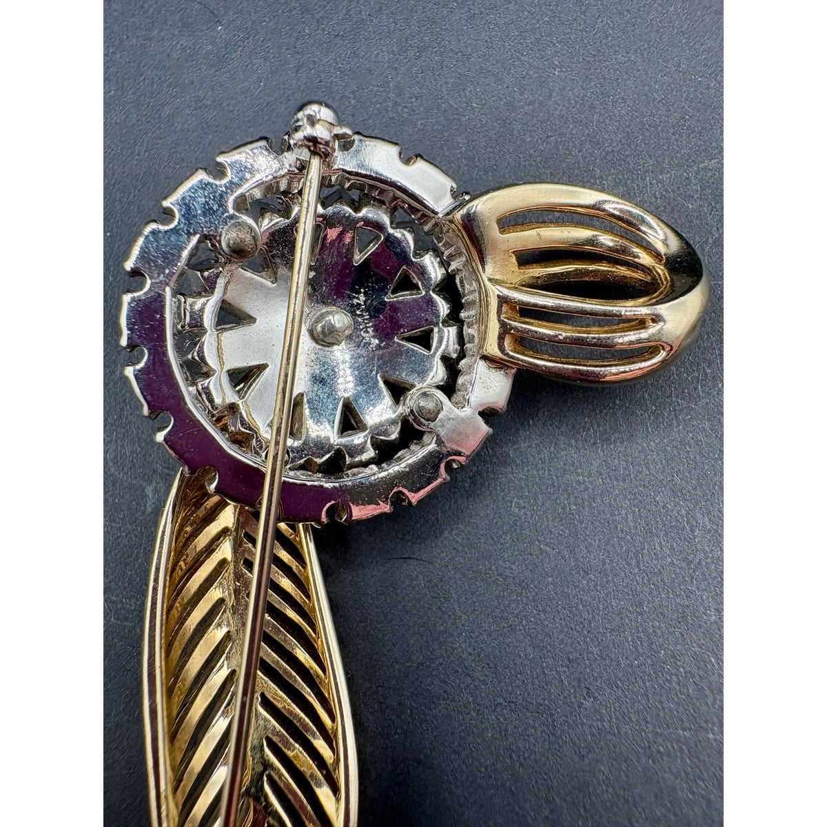 Vintage Signed JOMAZ Rhinestone Feather Plume Brooch