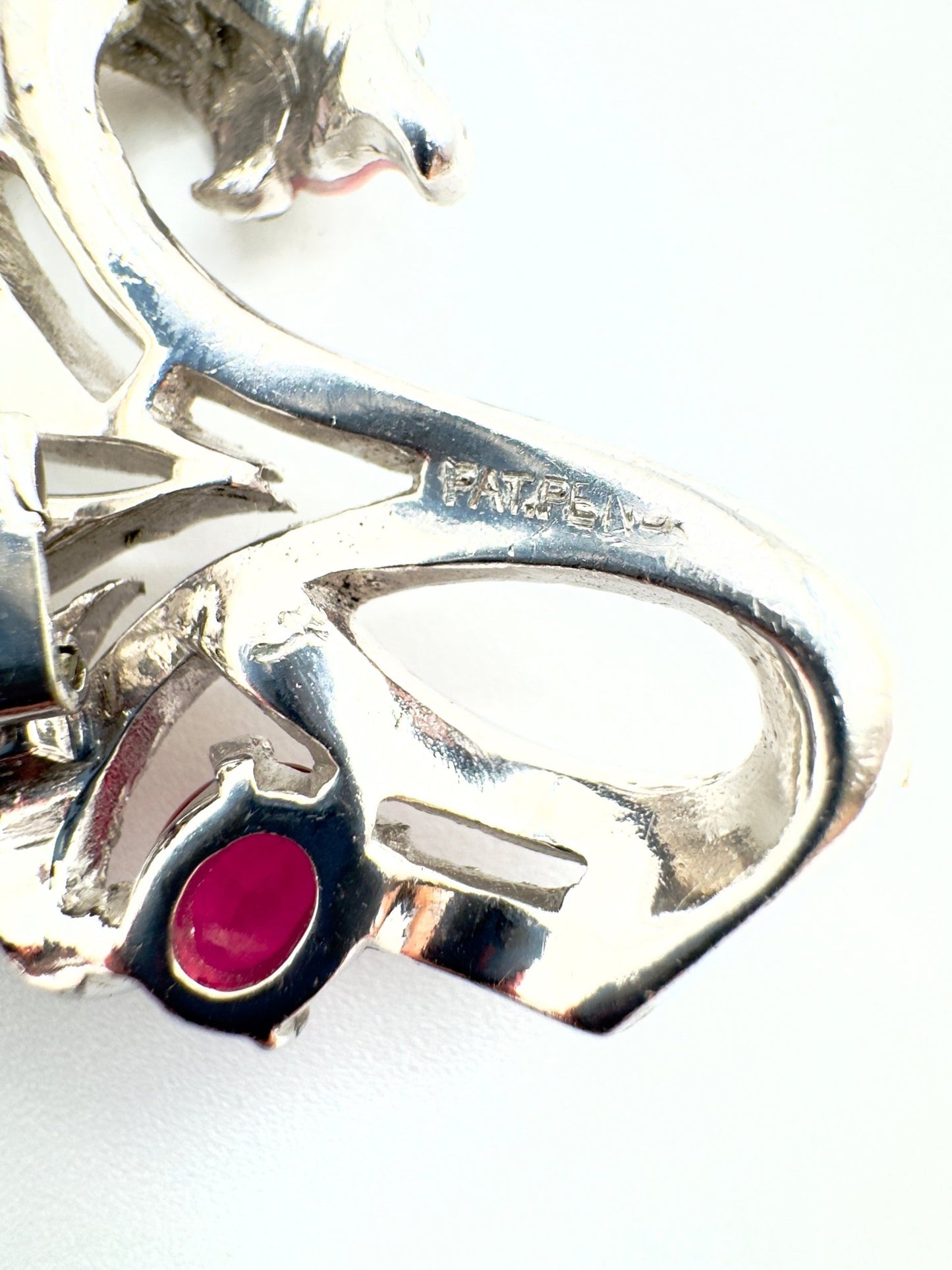 Black Dog VintageAlfred Philippe Crown Trifari Red Enamel and Crystal Feather Fur Clip - Black Dog Vintage