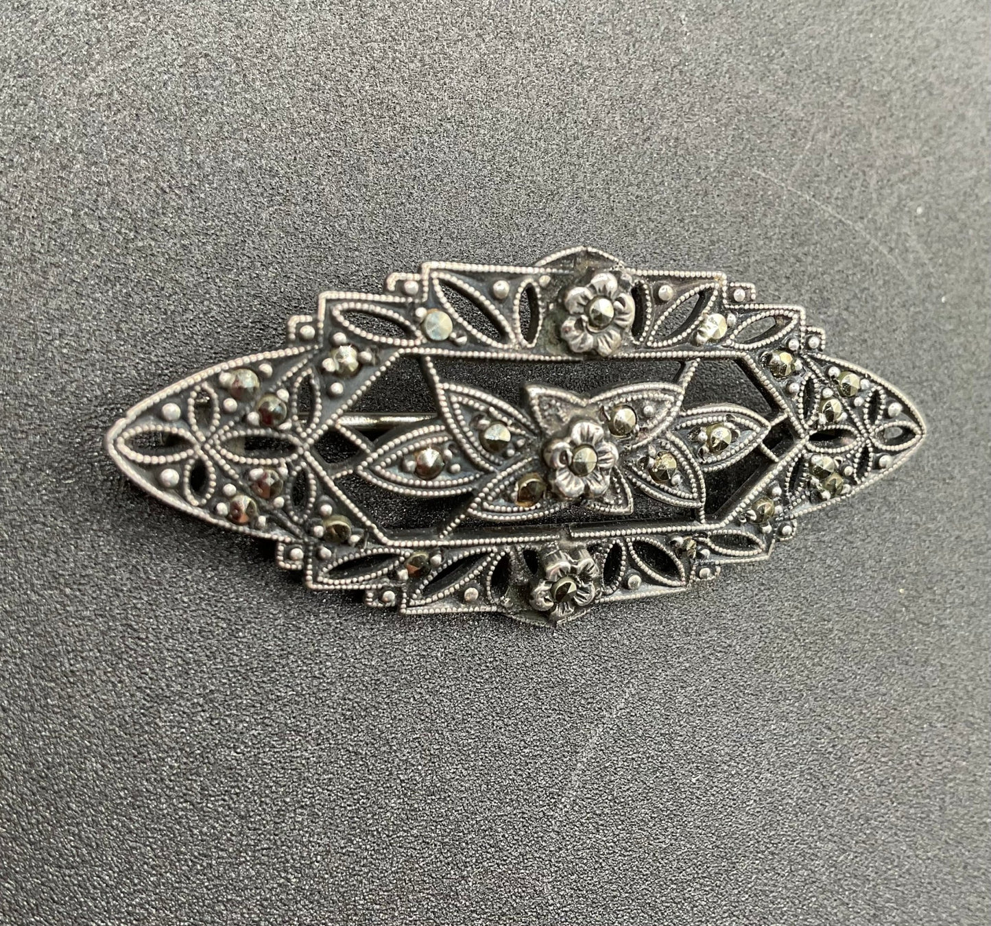 Black Dog VintageArt Deco Marcasite Sterling Silver Brooch - Black Dog Vintage