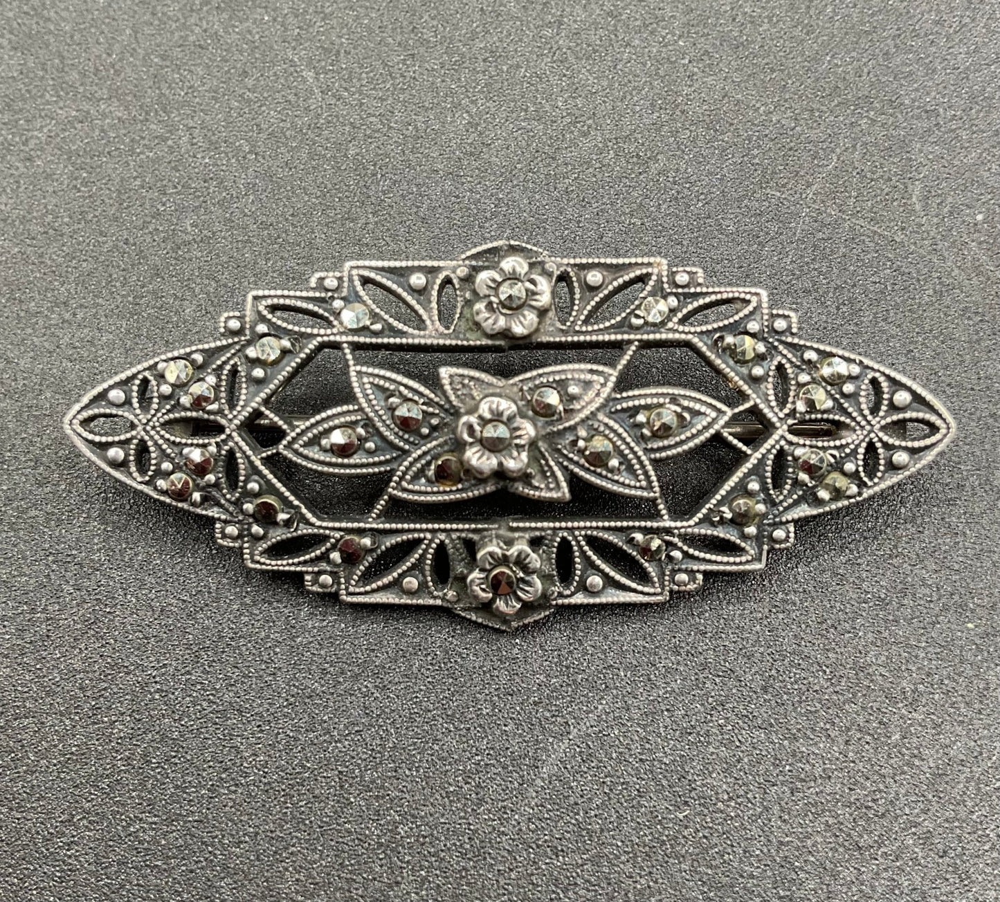 Black Dog VintageArt Deco Marcasite Sterling Silver Brooch - Black Dog Vintage