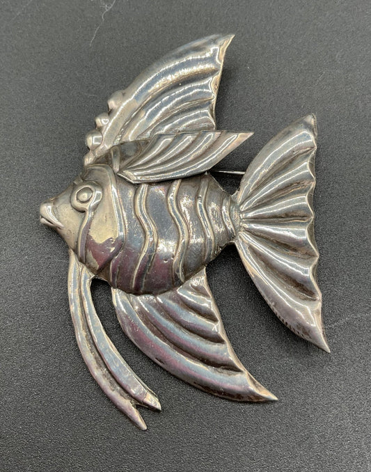 Black Dog VintageArt Deco Mexico Sterling Silver Angel Fish Brooch - Black Dog Vintage