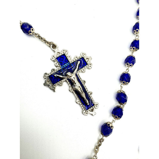 Black Dog VintageVintage Colbalt Blue Gripoix And Crystal Our Lady Of Lourdes Catholic Rosary - Black Dog Vintage