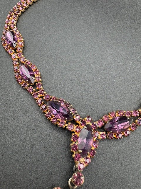 CzechCzech? Amethyst Crystal Vintage Statement Pendant Necklace Choker - Black Dog Vintage