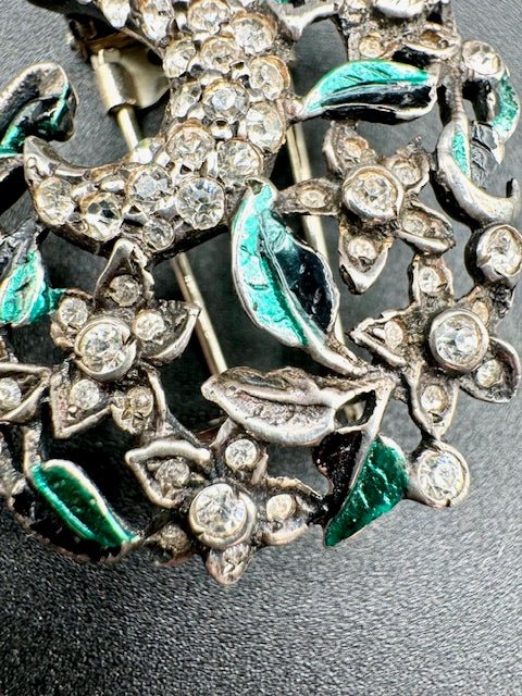 EisenbergEisenberg Original Sterling Silver Enamel Floral Rhinestone 1930’s Fur Clip Brooch RARE - Black Dog Vintage