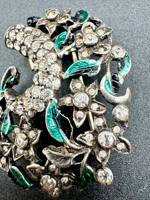 EisenbergEisenberg Original Sterling Silver Enamel Floral Rhinestone 1930’s Fur Clip Brooch RARE - Black Dog Vintage