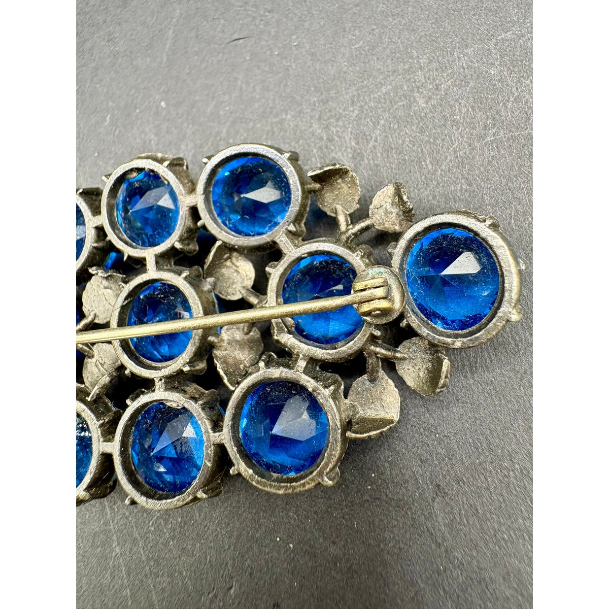 Vintage Art Deco Czech Blue Open Back Glass Rhinestone Brooch