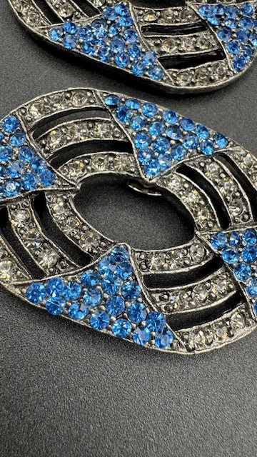 Fancy NancyFancy Nancy Katz Art Deco Style Blue and Clear Rhinestone Shoe Clips - Black Dog Vintage