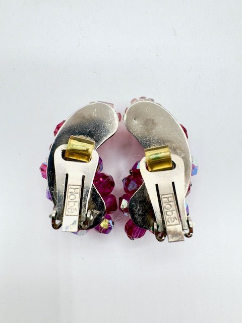 HobeHobe Pink And Blue Crystal Multi Strand Necklace and Creeper Clip Earring Set - STUNNING!! - Black Dog Vintage