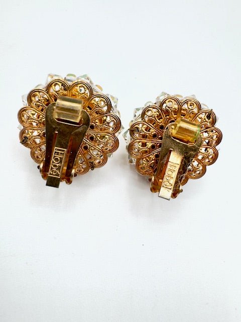 HobeHobe Vintage Double Strand Green Glass Cathedral Bead Necklace And Clip Earrings Set - Black Dog Vintage