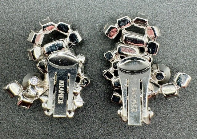 kramerVintage Kramer Clear Crystal Rhinestone Swirl Clip Earrings - Black Dog Vintage