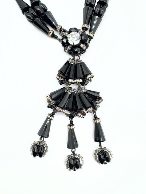 MiriamMiriam Haskell Black Glass Double Strand Tassel Choker Necklace - Black Dog Vintage