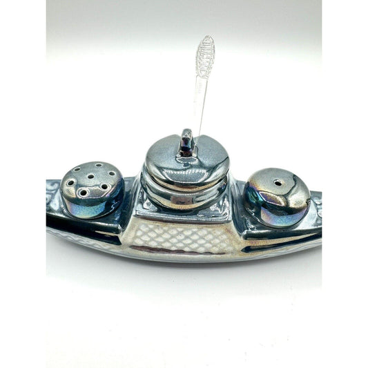 Porcelain De FranceVintage Porcelain De France Blue Lusterware Gondola Condiment Boat RARE!! - Black Dog Vintage