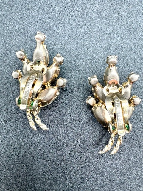 ShermanSherman Aurora Borealis AB Crescent Moon Brooch and Earrings Set - Vintage Pin Set - Black Dog Vintage