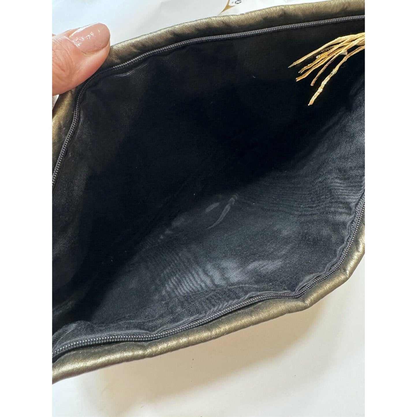 Vintage OOAK Bronze Leather Embellished Patchwork Lace Snakeskin Metallic Clutch