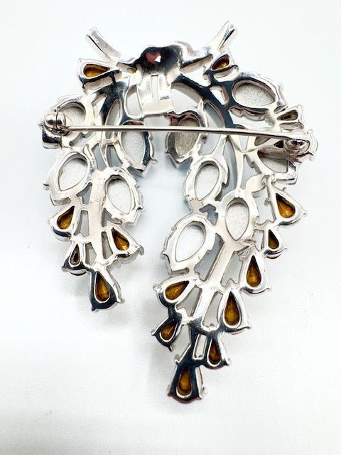 TrifariCrown Trifari Alfred Phillipe Fruit Salad Carved Moonglow Leaf Silver Blue Swag Brooch - Black Dog Vintage