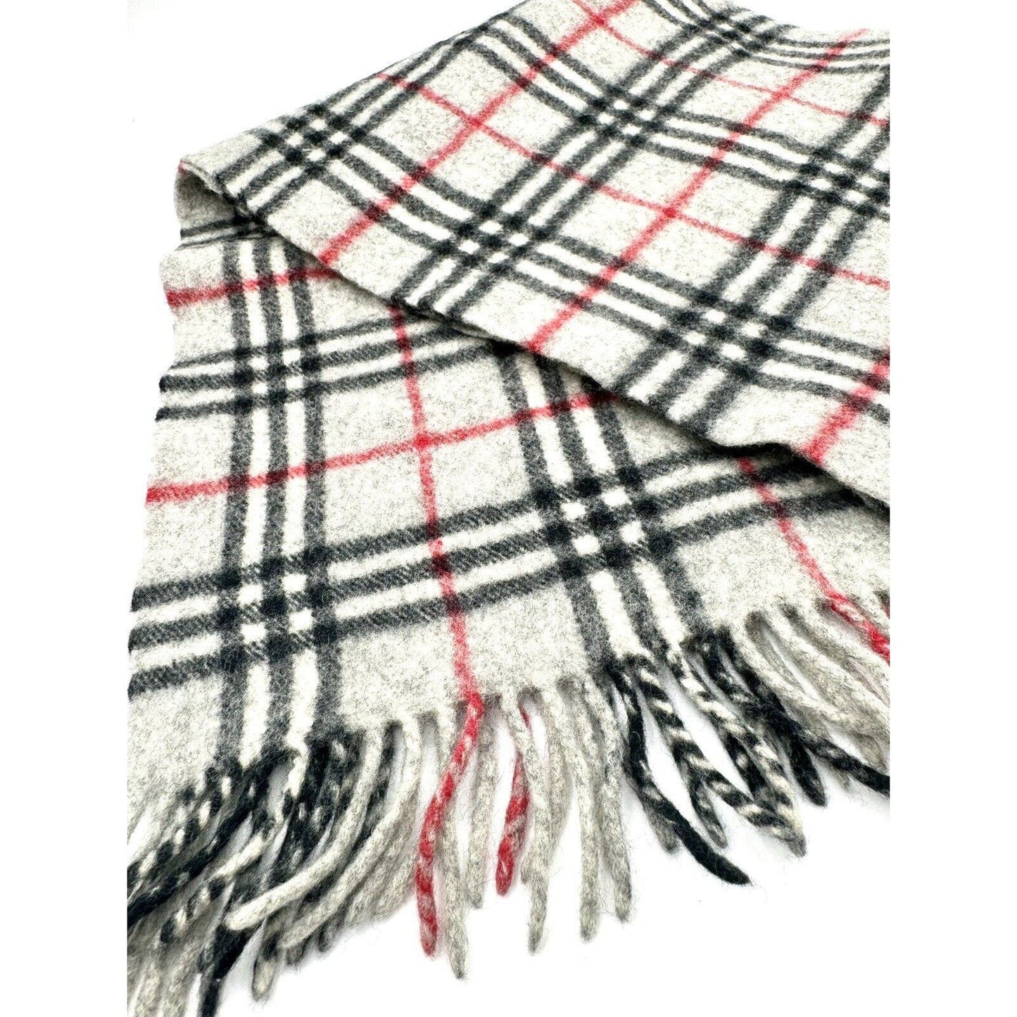 BurberryBurberry Scarf - Nova Check Plaid Heather Gray - Fringe - Soft Lambswool Unisex - Black Dog Vintage