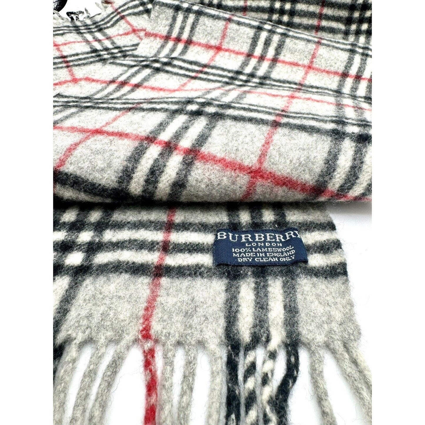 BurberryBurberry Scarf - Nova Check Plaid Heather Gray - Fringe - Soft Lambswool Unisex - Black Dog Vintage