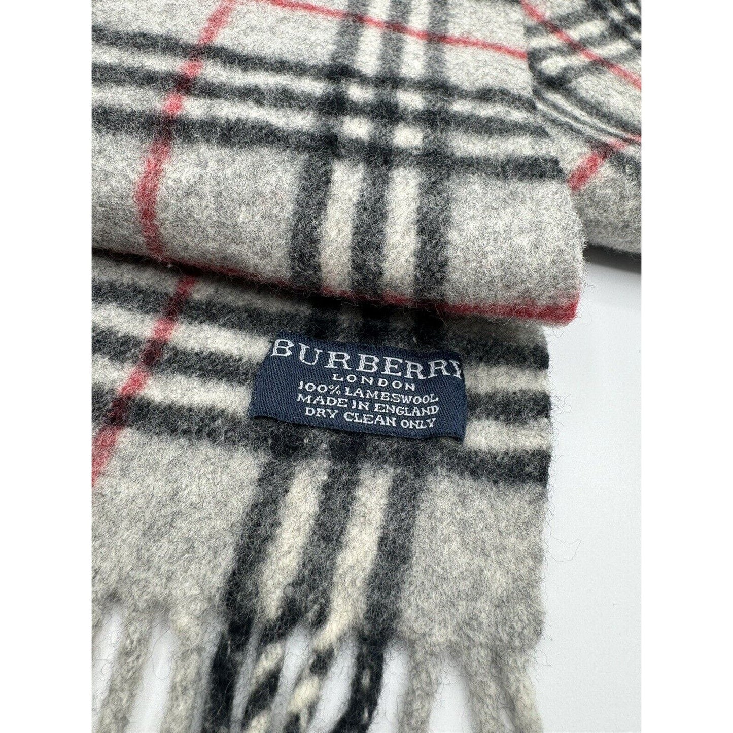 BurberryBurberry Scarf - Nova Check Plaid Heather Gray - Fringe - Soft Lambswool Unisex - Black Dog Vintage