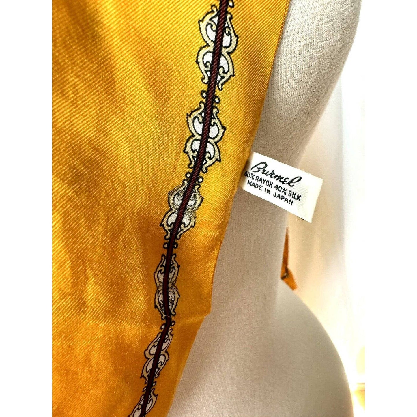 BurmelBurmel Vintage Silk Blend Skinny Rectangular Scarf Yellow Paisley 5”x 40” - Black Dog Vintage