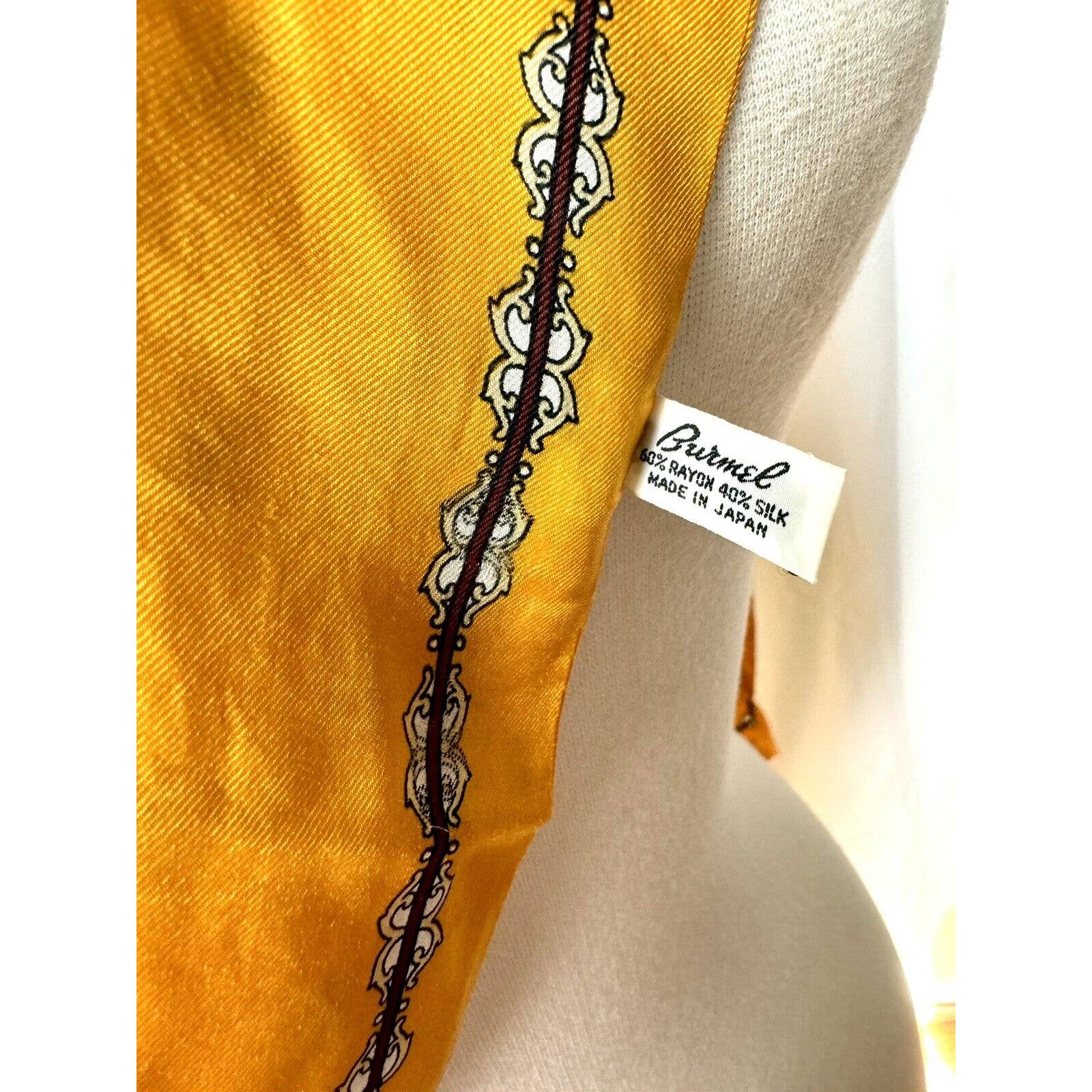 BurmelBurmel Vintage Silk Blend Skinny Rectangular Scarf Yellow Paisley 5”x 40” - Black Dog Vintage