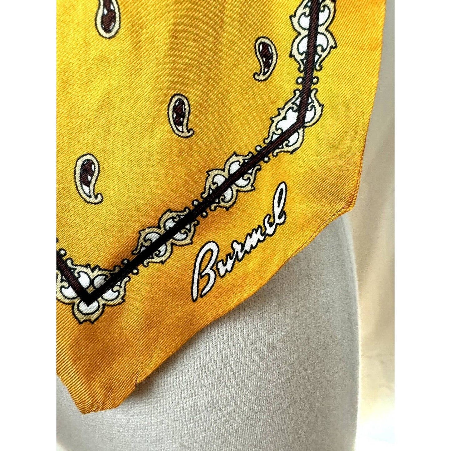 BurmelBurmel Vintage Silk Blend Skinny Rectangular Scarf Yellow Paisley 5”x 40” - Black Dog Vintage