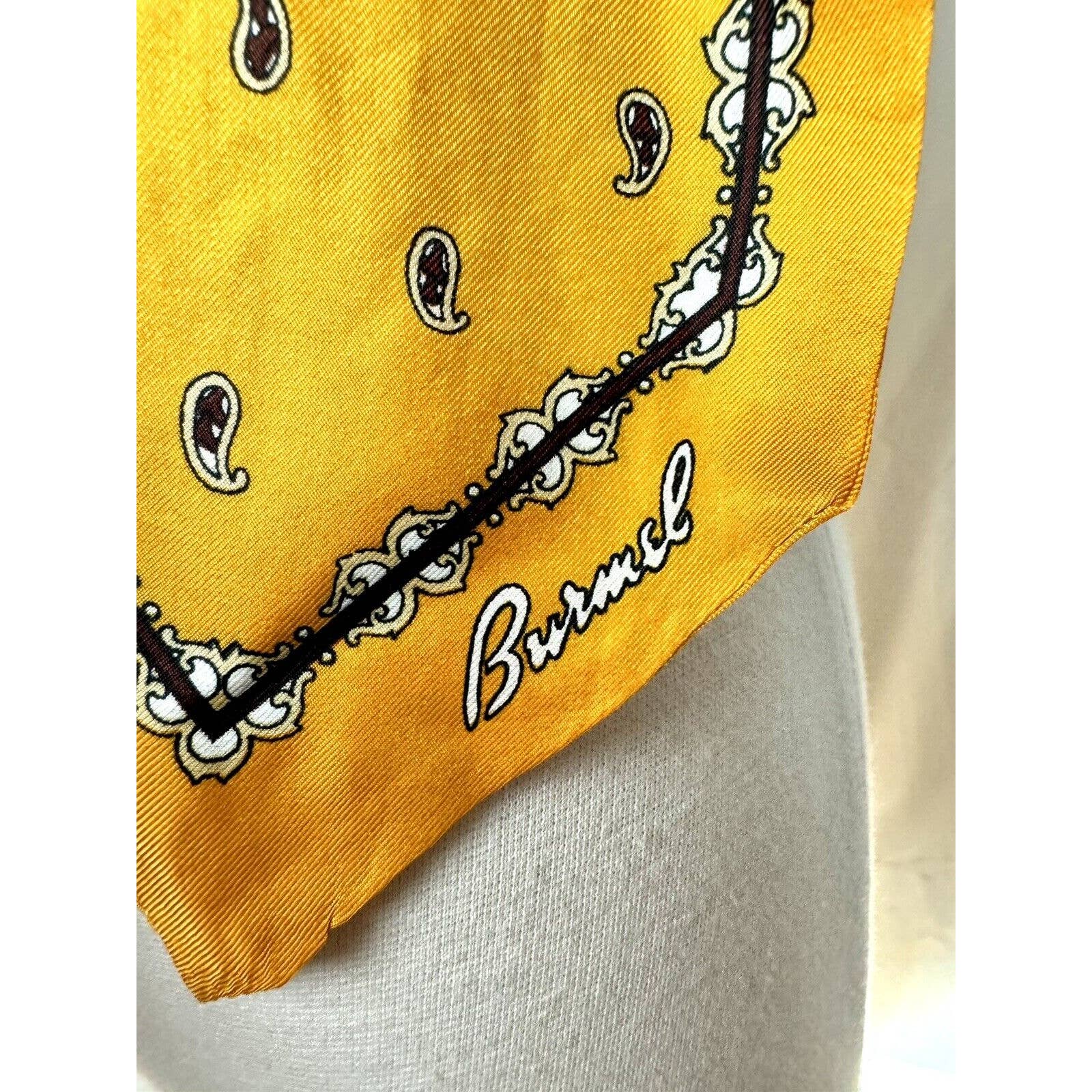 BurmelBurmel Vintage Silk Blend Skinny Rectangular Scarf Yellow Paisley 5”x 40” - Black Dog Vintage