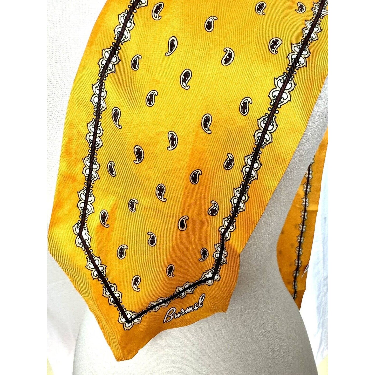 BurmelBurmel Vintage Silk Blend Skinny Rectangular Scarf Yellow Paisley 5”x 40” - Black Dog Vintage