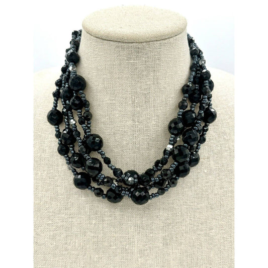 GrazianoRJ Graziano Multi Strand Bead And Crystal 16” Necklace And Matching Earrings - Black Dog Vintage
