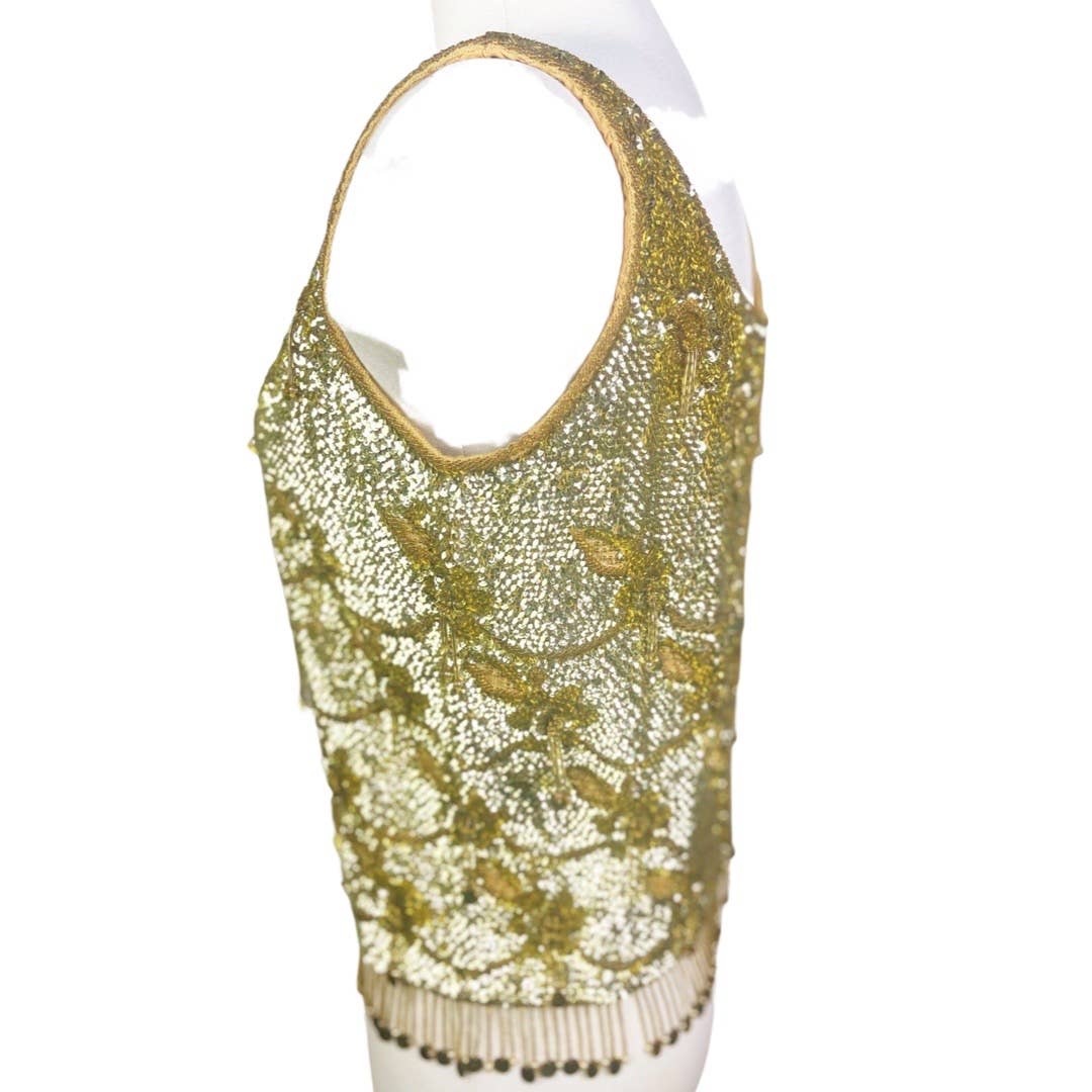 Mai Jacob 1960's Gold Fully Sequined and Beaded Sleeveless Knit Camisole  Sweater Top – Black Dog Vintage
