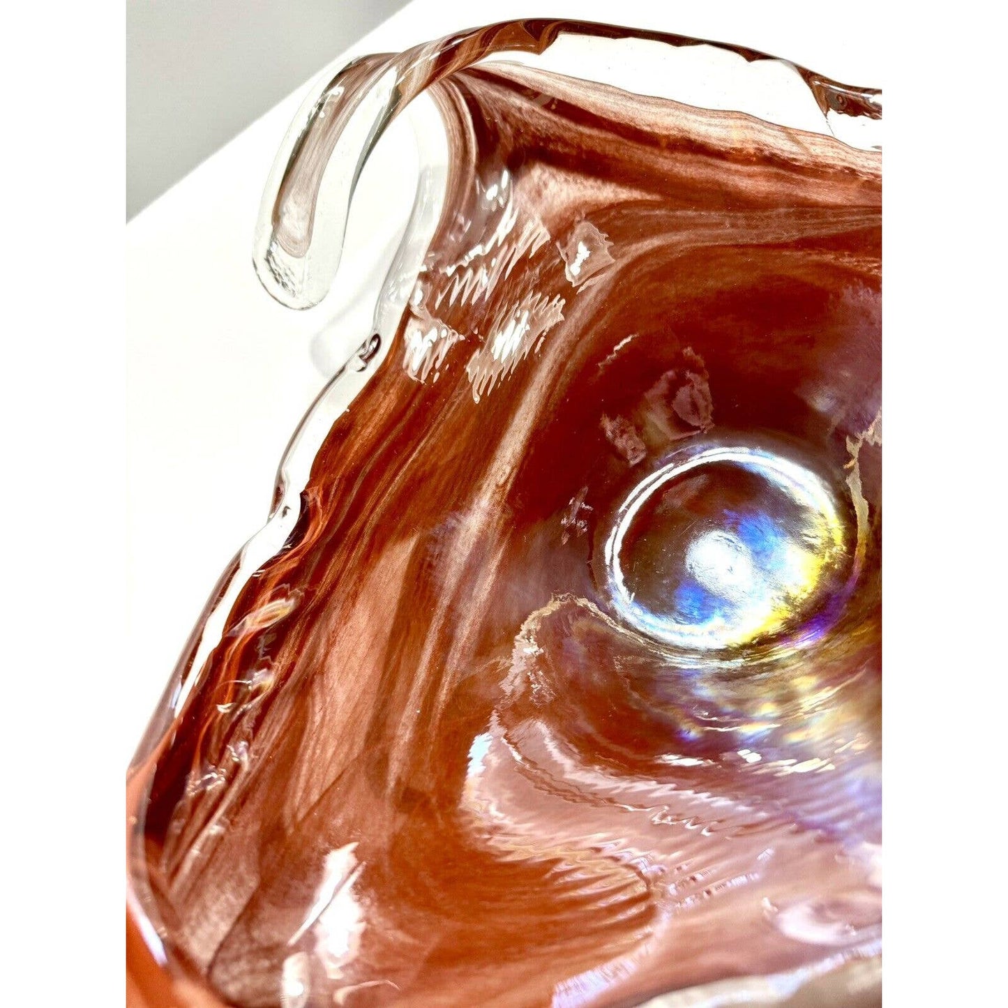 MuranoMurano Style Clear Iridescent Orange Art Glass Freeform Bowl - One Of A Kind! - Black Dog Vintage