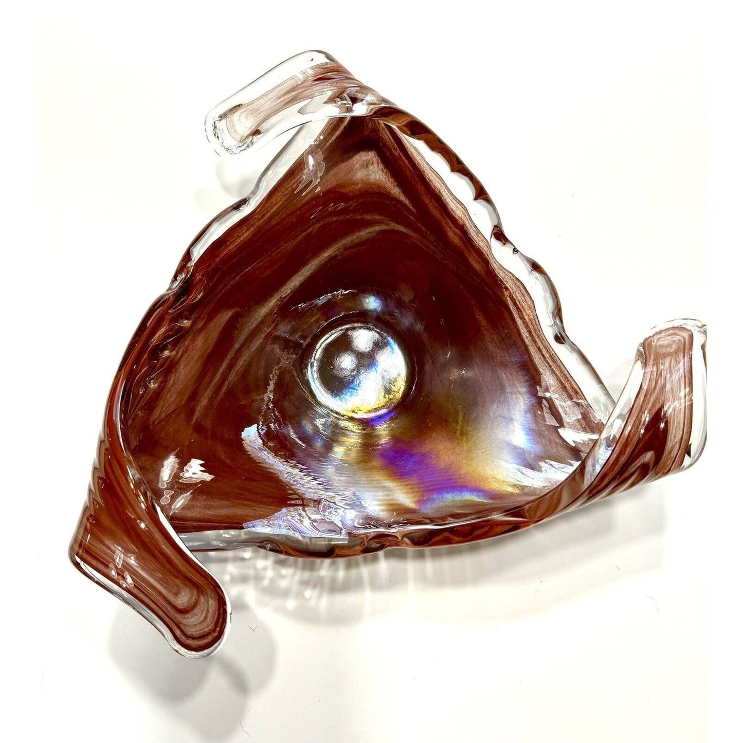 MuranoMurano Style Clear Iridescent Orange Art Glass Freeform Bowl - One Of A Kind! - Black Dog Vintage