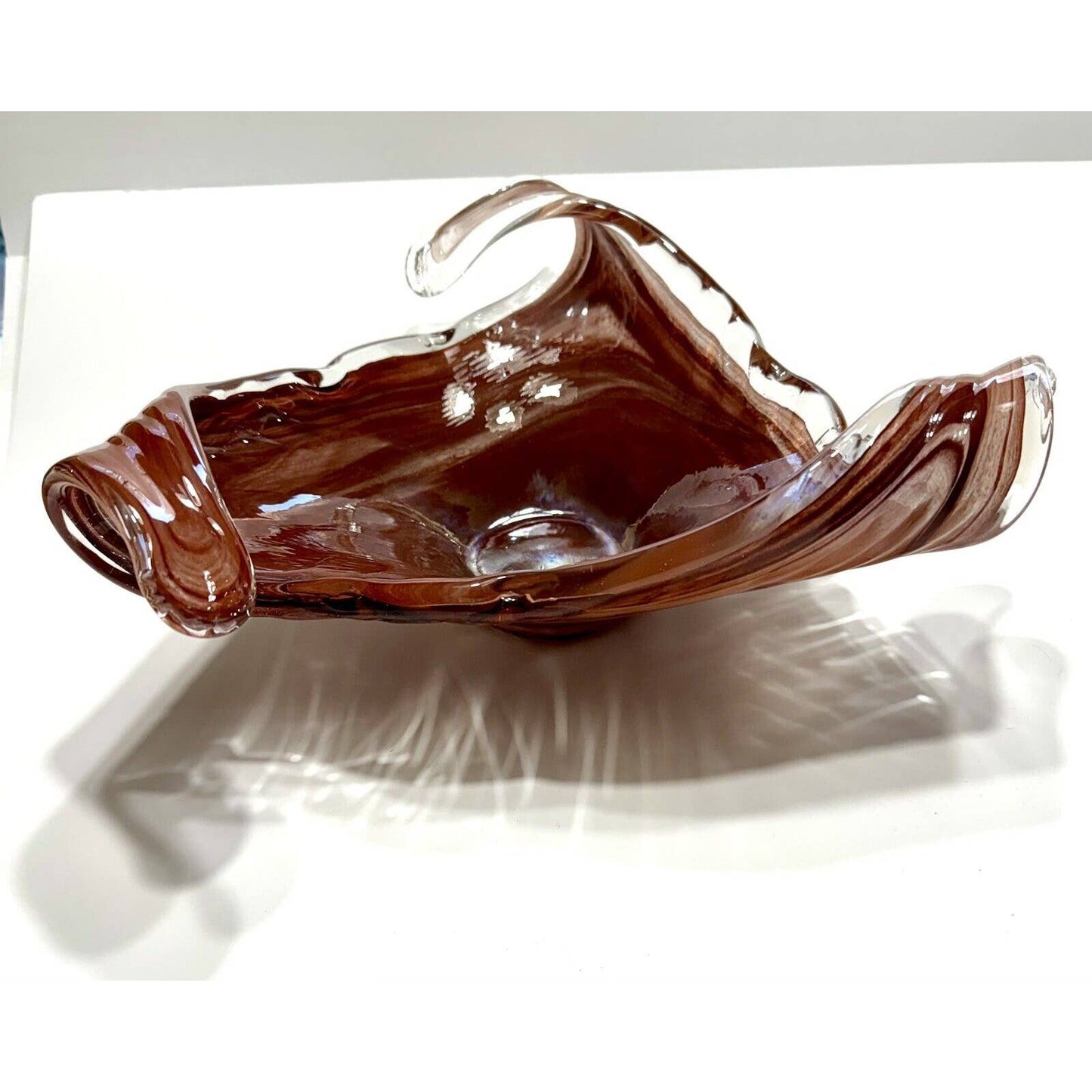 MuranoMurano Style Clear Iridescent Orange Art Glass Freeform Bowl - One Of A Kind! - Black Dog Vintage