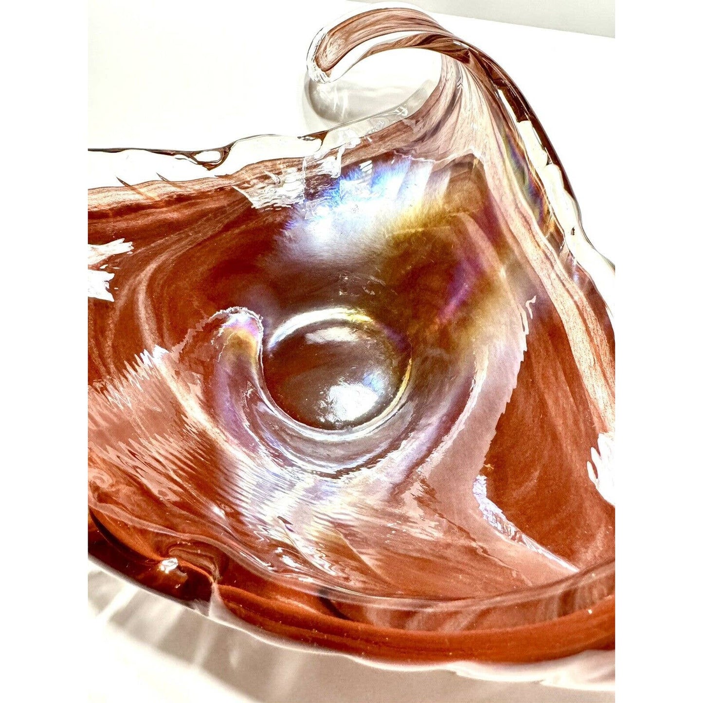 MuranoMurano Style Clear Iridescent Orange Art Glass Freeform Bowl - One Of A Kind! - Black Dog Vintage