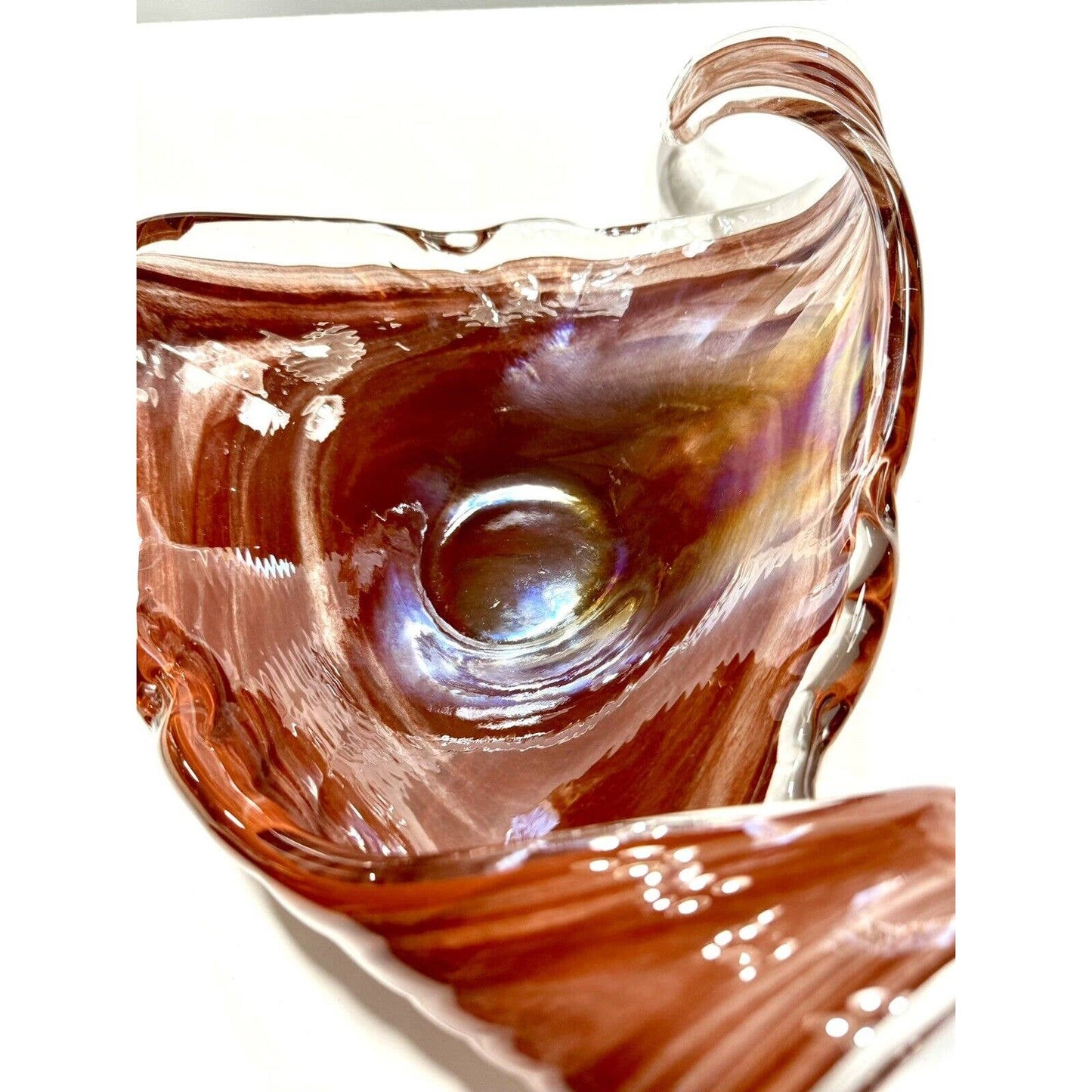 MuranoMurano Style Clear Iridescent Orange Art Glass Freeform Bowl - One Of A Kind! - Black Dog Vintage