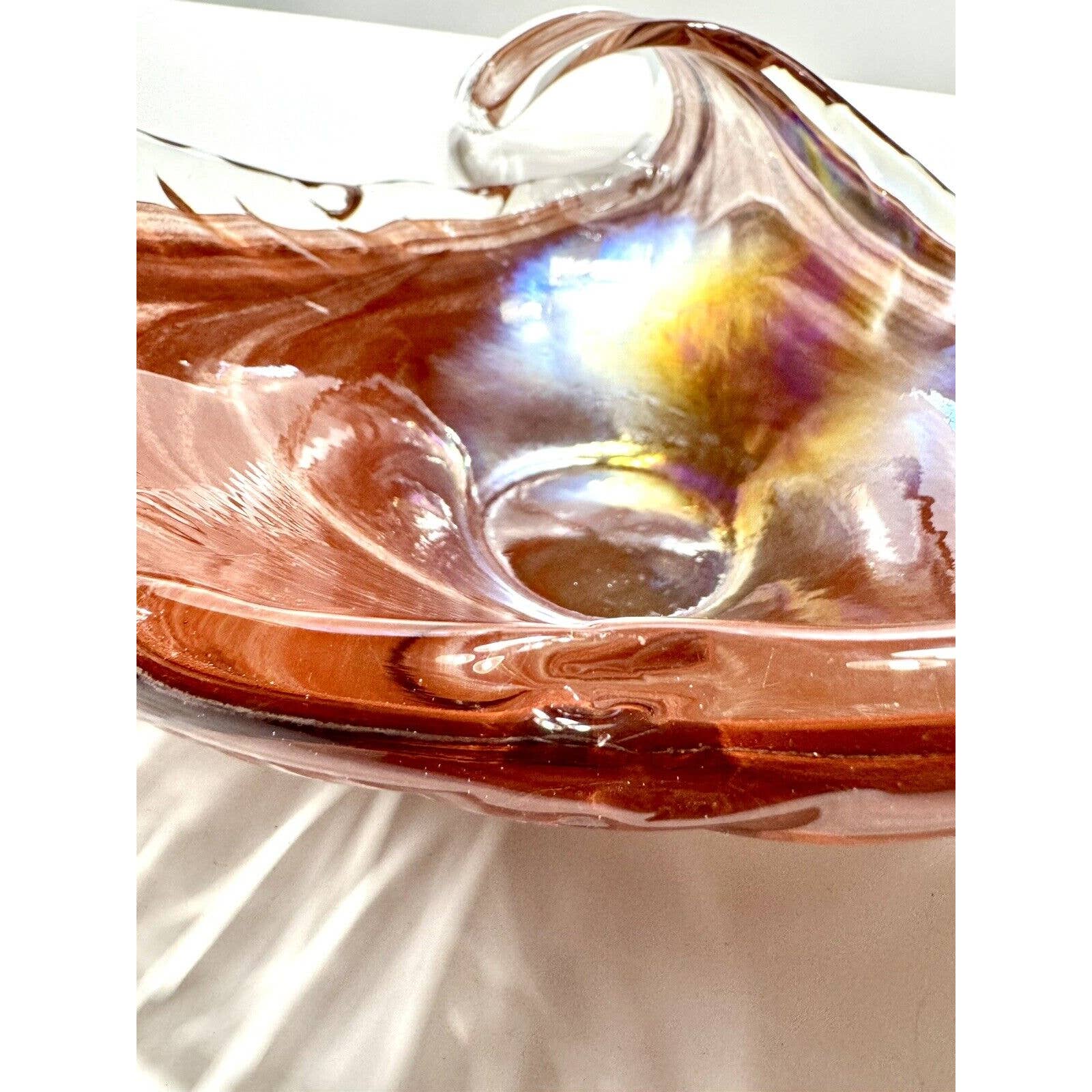 MuranoMurano Style Clear Iridescent Orange Art Glass Freeform Bowl - One Of A Kind! - Black Dog Vintage