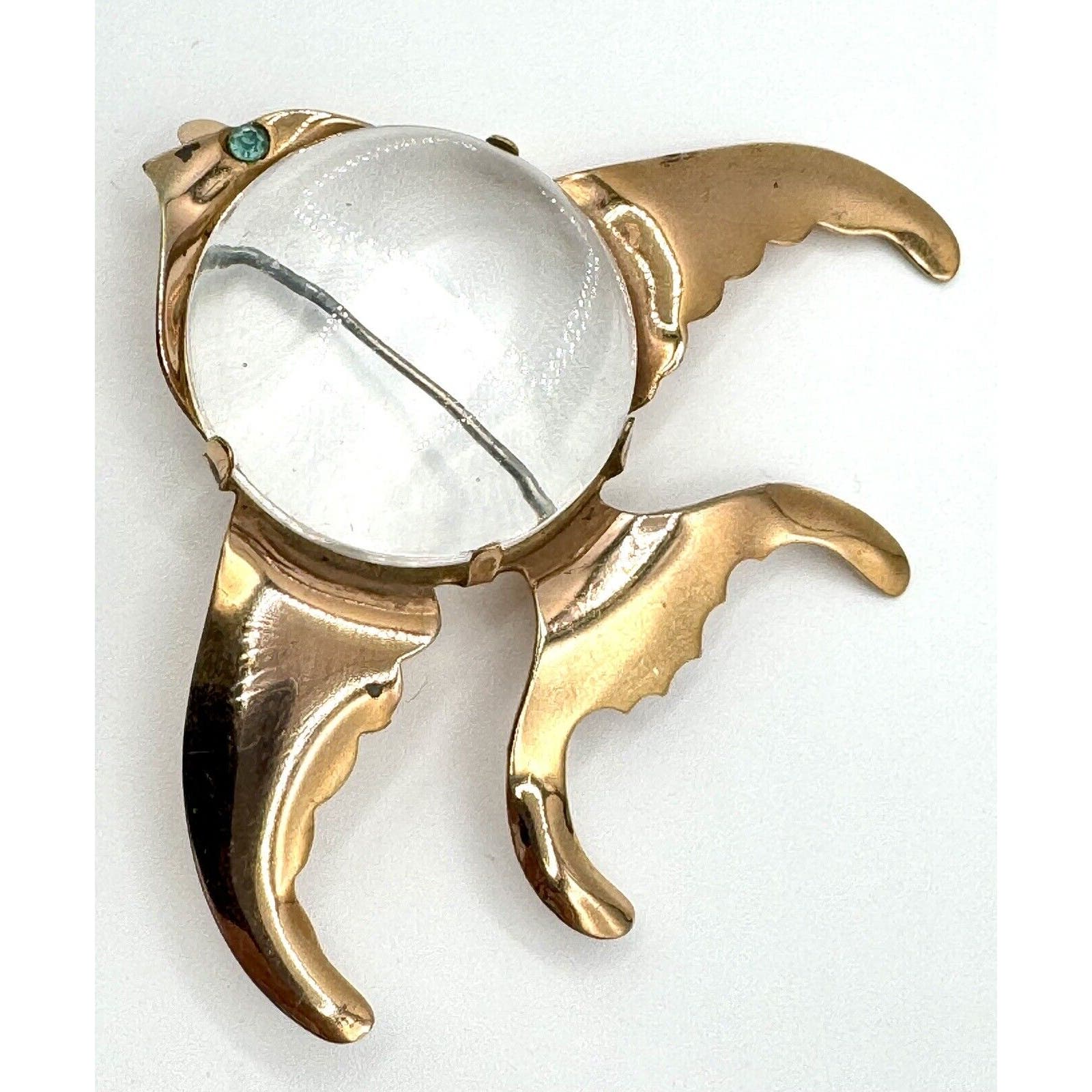 UnbrandedVintage 1940’s Jelly Belly Angel Fish Brooch Pin Gold Tone Blue Rhinestone Eye - Black Dog Vintage