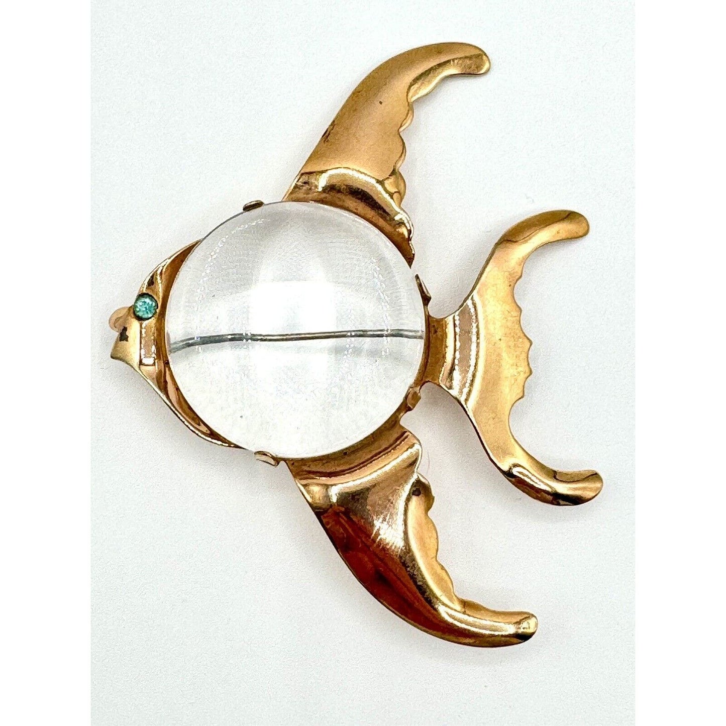 UnbrandedVintage 1940’s Jelly Belly Angel Fish Brooch Pin Gold Tone Blue Rhinestone Eye - Black Dog Vintage