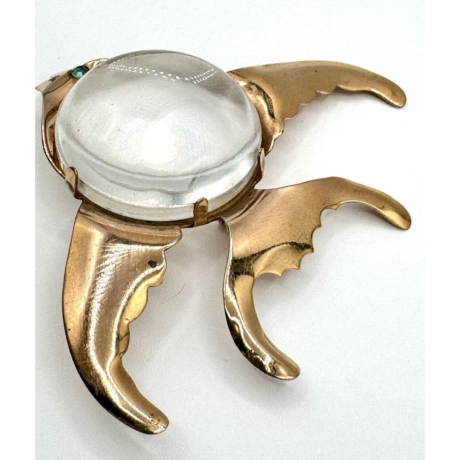 UnbrandedVintage 1940’s Jelly Belly Angel Fish Brooch Pin Gold Tone Blue Rhinestone Eye - Black Dog Vintage